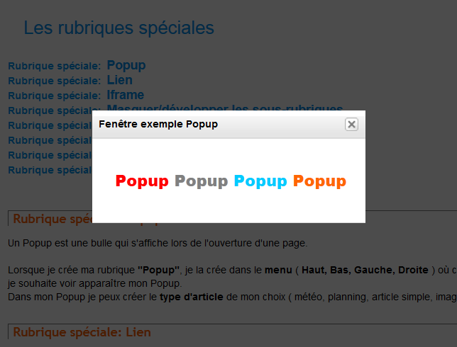 Rubrique spéciale:  Popup