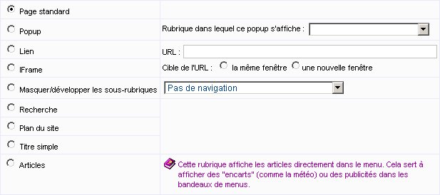 Les différents types de rubriques