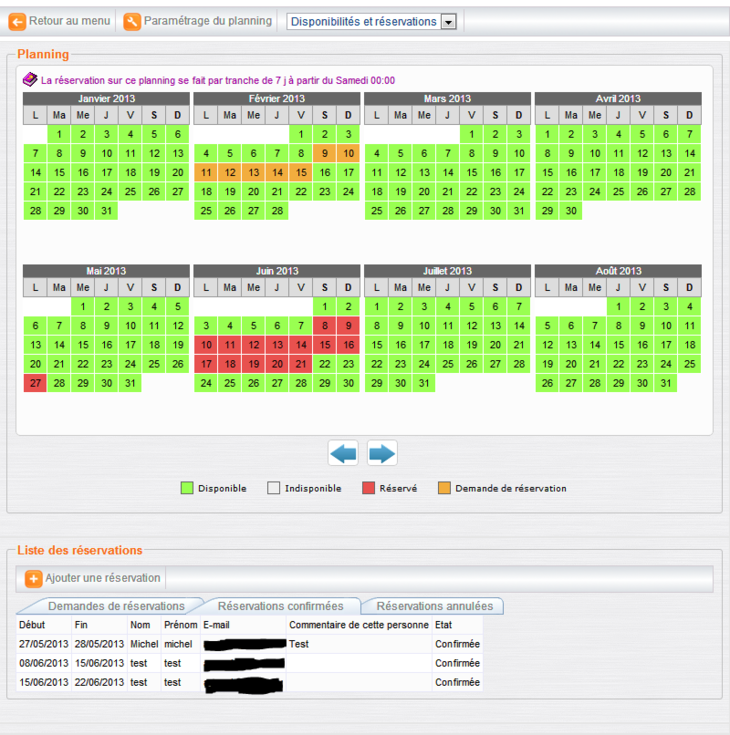 Description du module planning de réservation