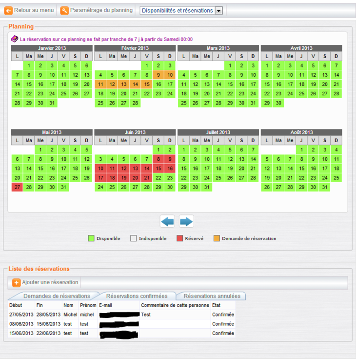 Description du module planning de réservation