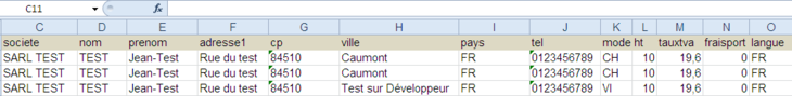 Exemple d'export de données des commandes